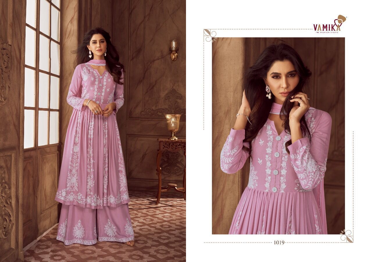 Dark pink heavy party wear Lakhnavi Rayon salwar suit