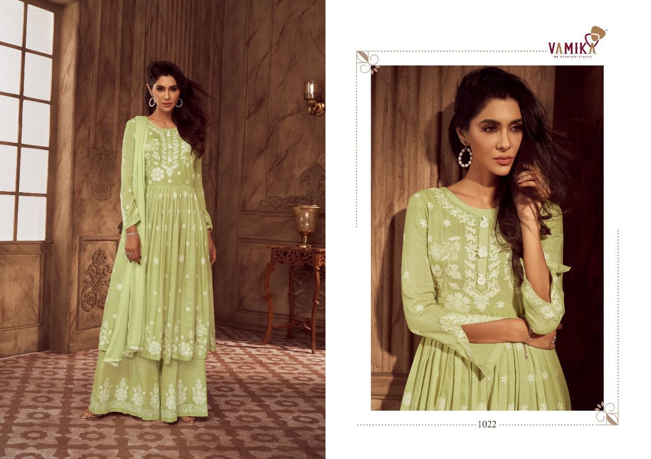 Parrot Green Heavy party wear Lakhnavi Rayon salwar suit