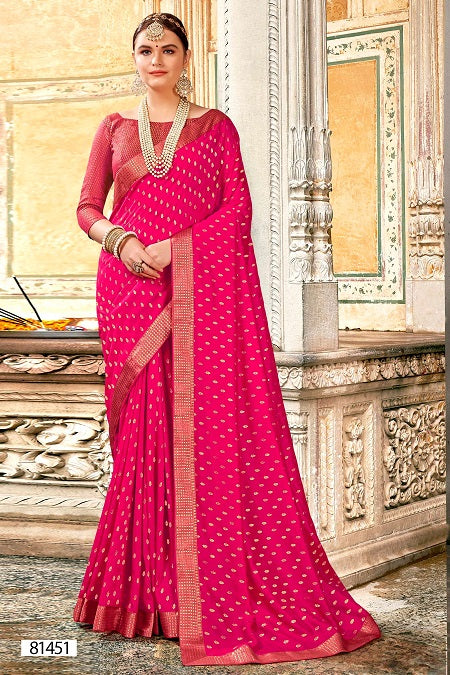 pink art silk printed gold motifs saree with attached blouse piece