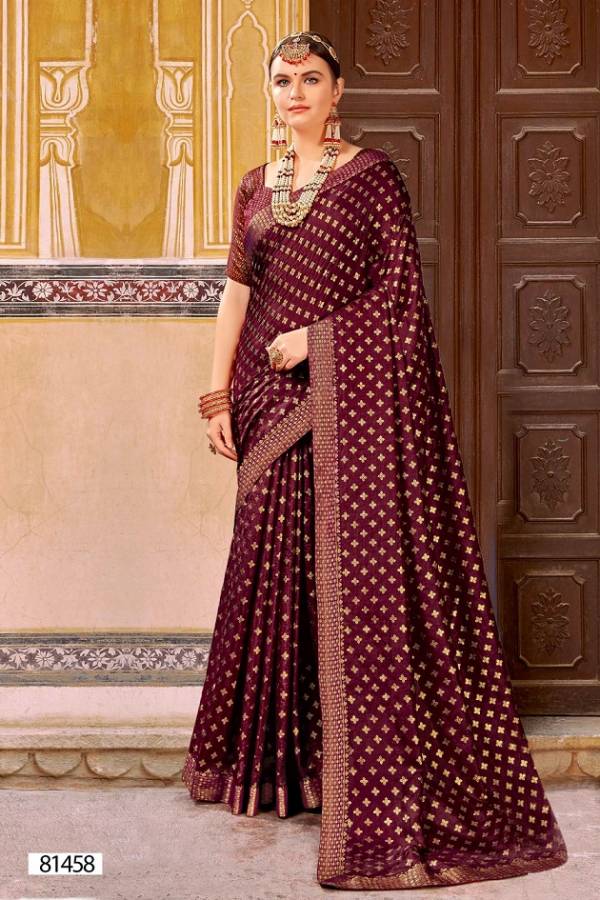 brown art silk printed gold motifs saree with attached blouse piece