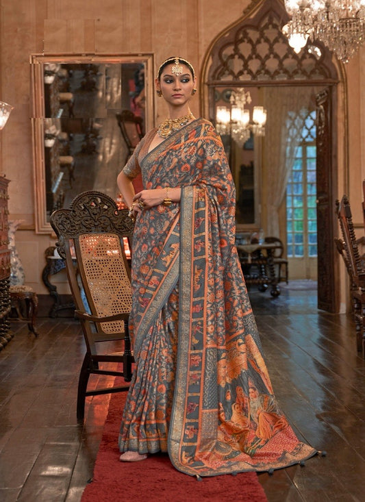 Pure patola with metal embossing with attached blouse