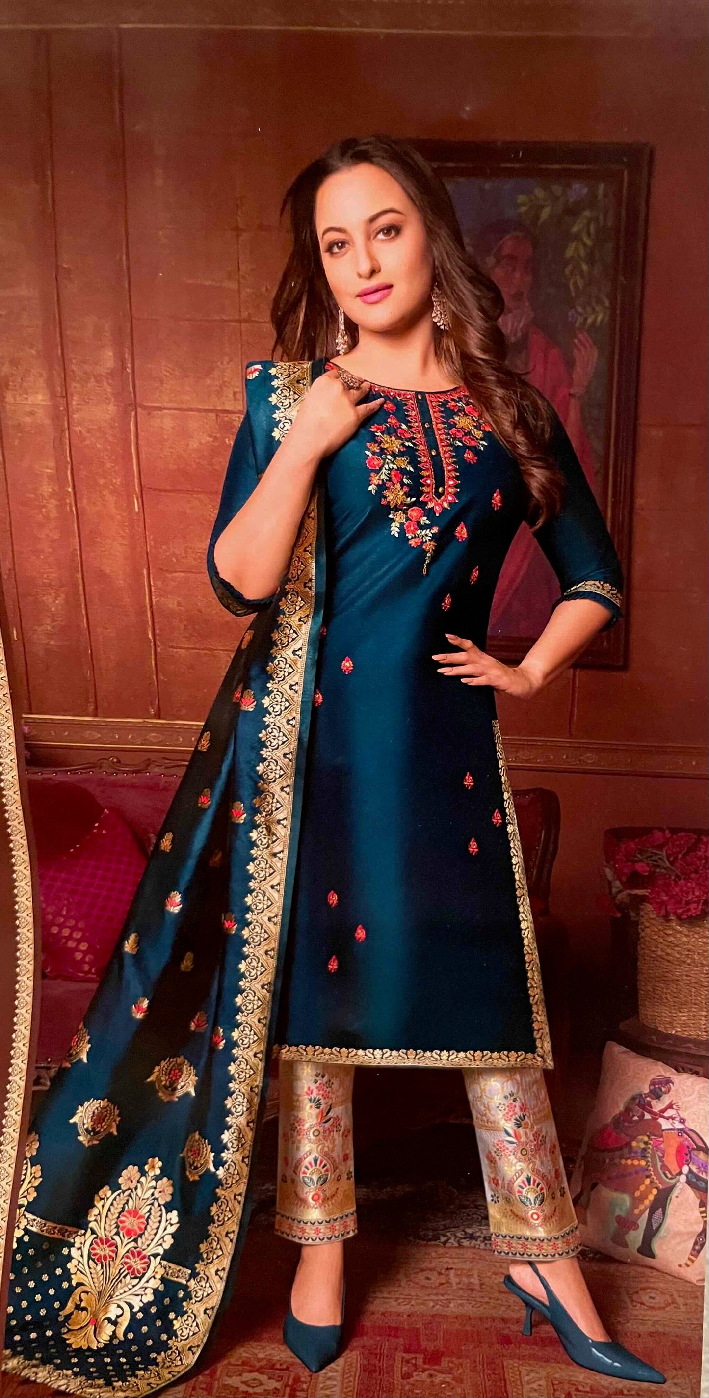Teal blue designer salwar suit collection