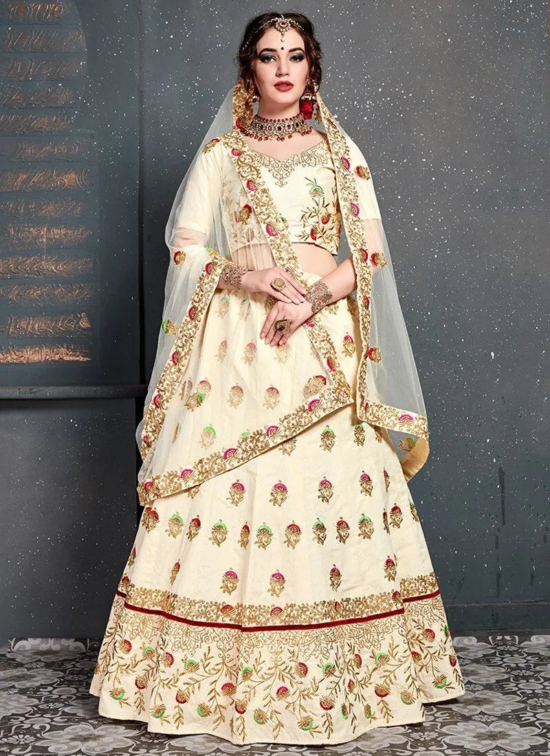 Silk cream white zarkan embroidery lehenga