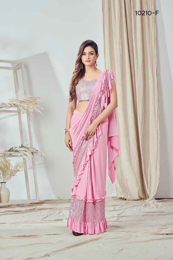 pink Readymade saree fall pico blouse ready