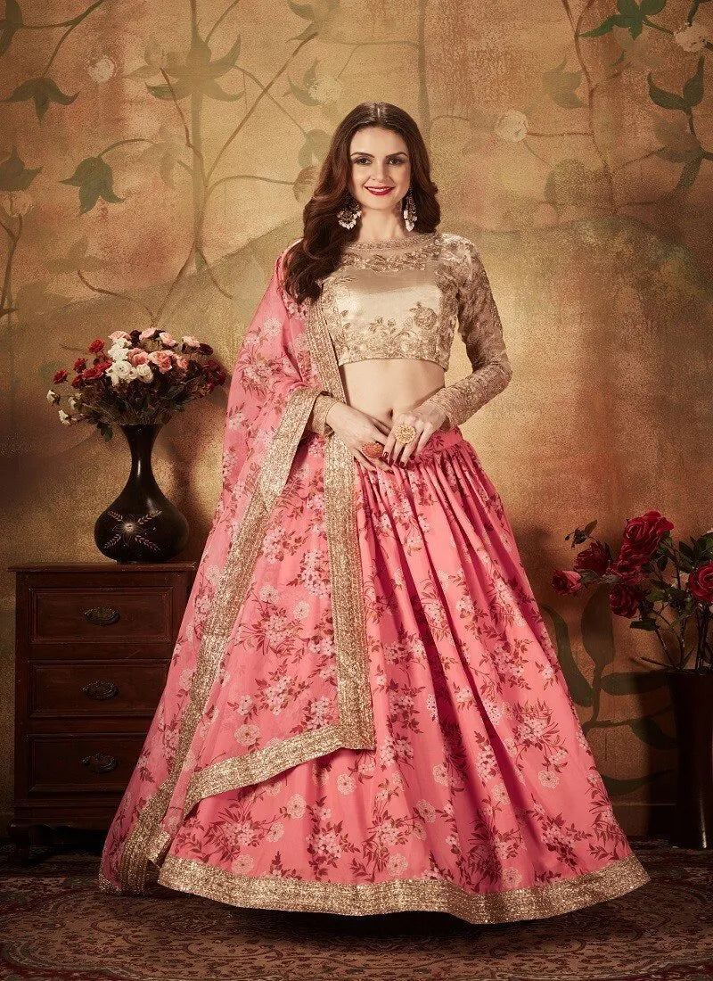 Pink beige flowers bangalori silk with dori work designer blouse