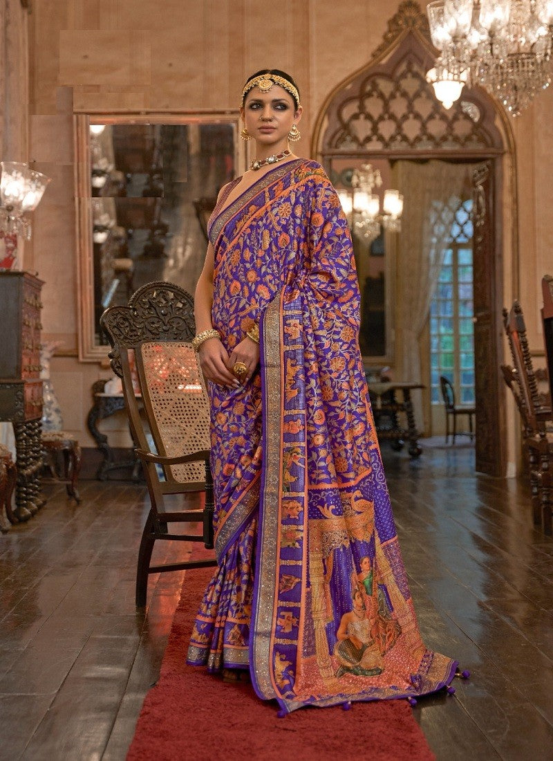 Pure patola with metal embossing with attached blouse