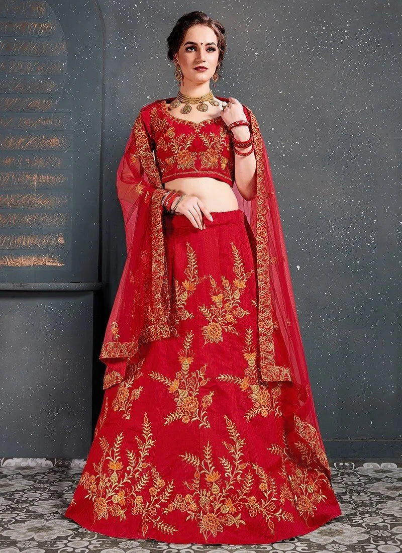 Silk red zarkan embroidery lehenga