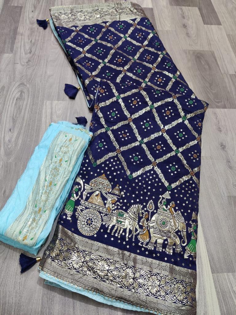 Blue dola silk saree with meenakari weaving