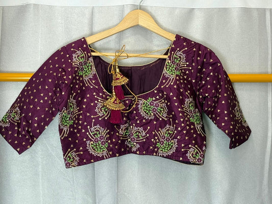 Purple green embroidery silk sequence blouse