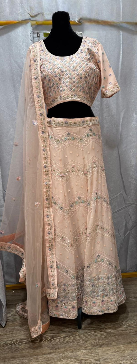 Peach georgette flower embroidery lehenga with designer blouse