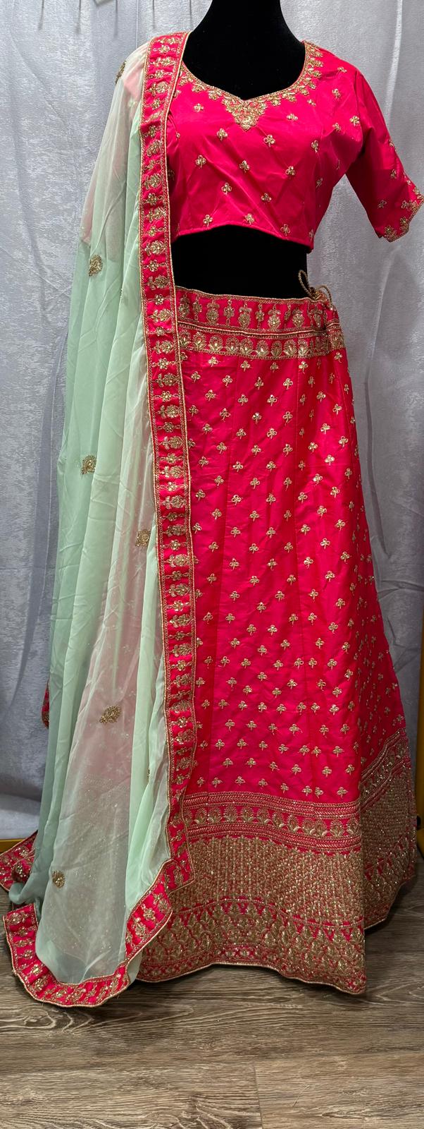 Malay silk pink heavy zarkan gold embroidery lehenga
