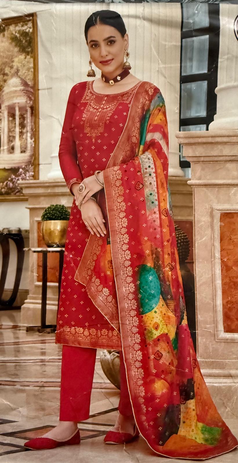 Silk red salwar with jacquard dupatta