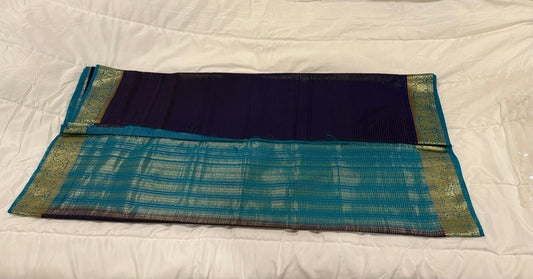 purple blue semi mysore silk saree with attached blouse piece