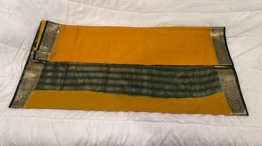 yellow green semi mysore silk saree with attached blouse piece