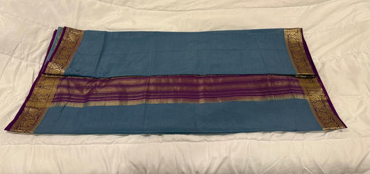 grey purple semi mysore silk saree with attached blouse piece