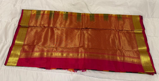 multi checks semi kanchivaram silk saree with attached blouse piece