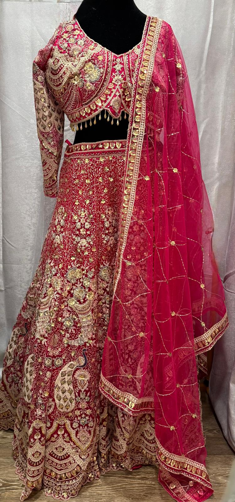 pink peacock embroidery sequence heavy lehenga with designer blouse