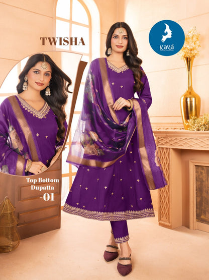 Purple Anarkali roman silk salwar designer wear