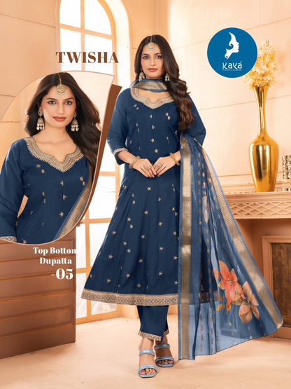 Blue Anarkali roman silk salwar designer wear