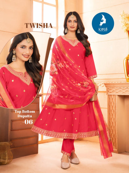 Red Anarkali roman silk salwar designer wear