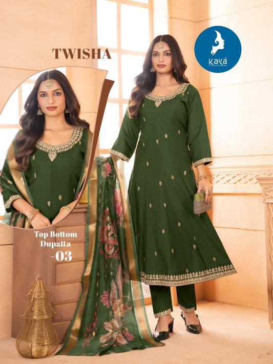 Green Anarkali roman silk salwar designer wear