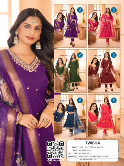 Red Anarkali roman silk salwar designer wear