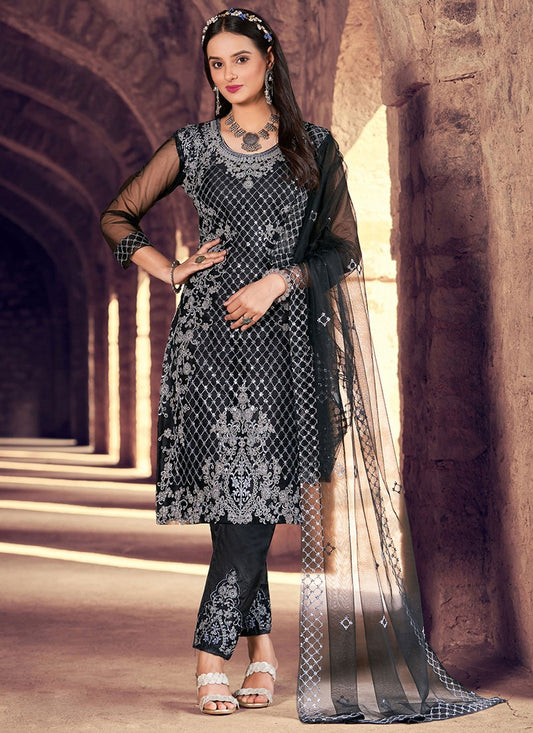 Net silver zari embroidery work salwar