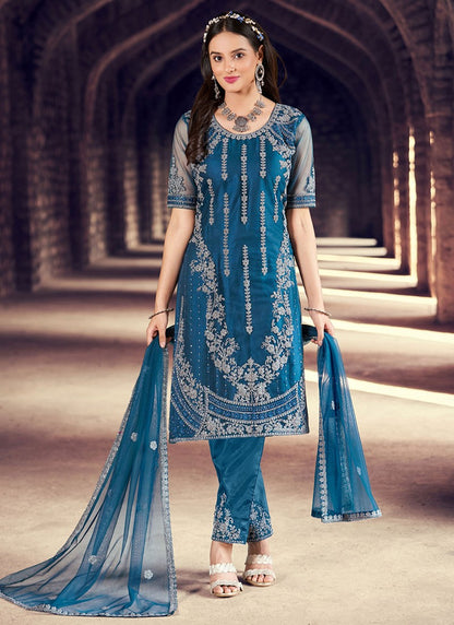 Net silver zari embroidery work salwar