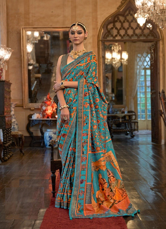 Pure patola with metal embossing with attached blouse