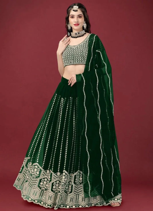 Georgette green lehenga with designer foil choli