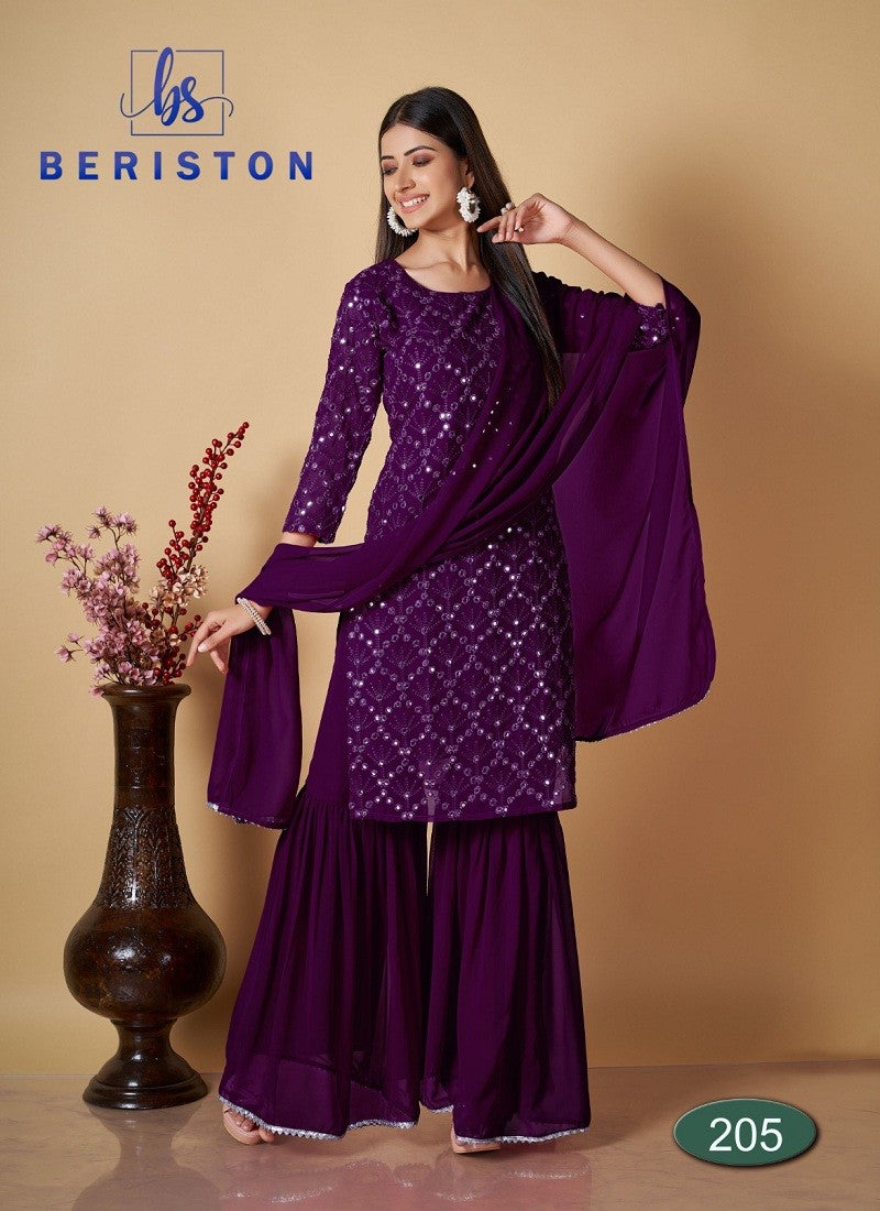 purple georgette salwar sharara style with sequence work