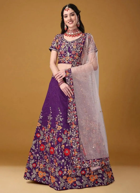 Purple sequence multi embroidery lehenga