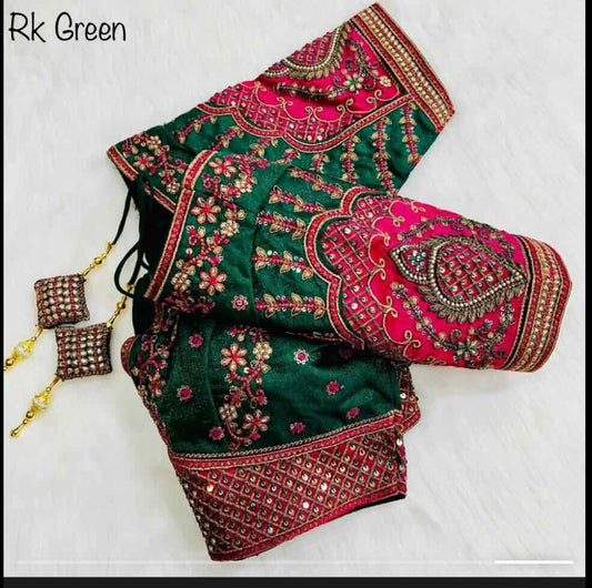 Green red Rajwadi blouse back open