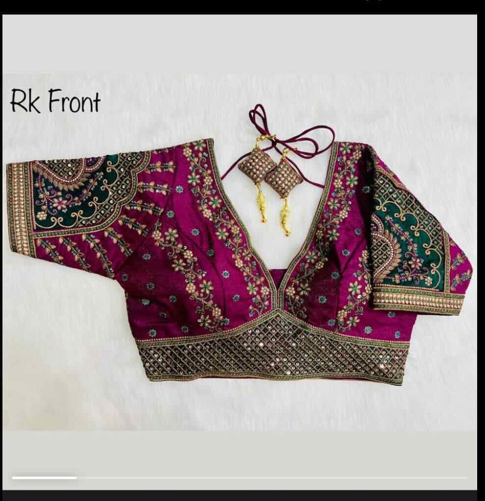 Wine purple green Rajwadi blouse back open