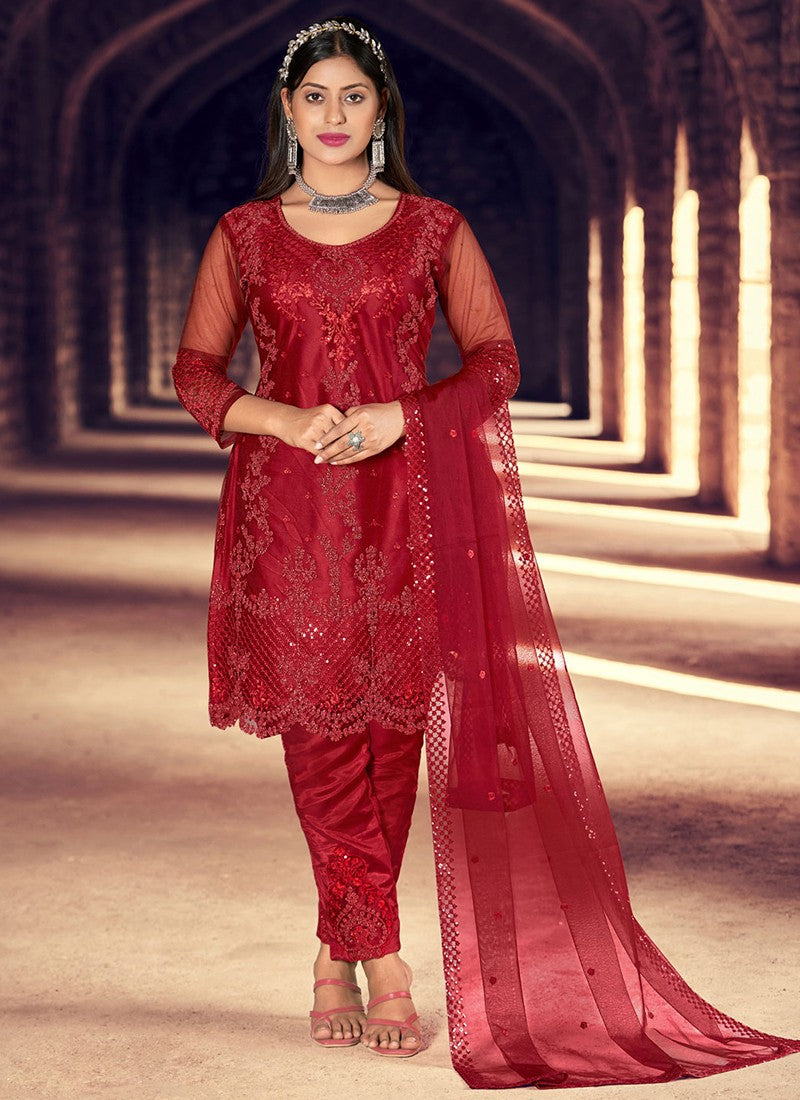 Net silver zari embroidery work salwar