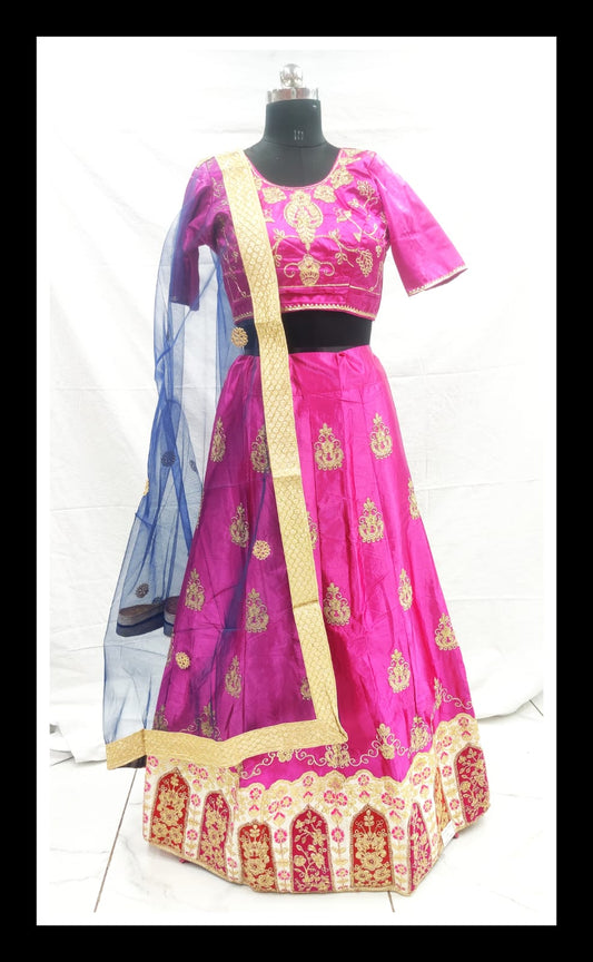 Pink malay silk embroidery lehenga