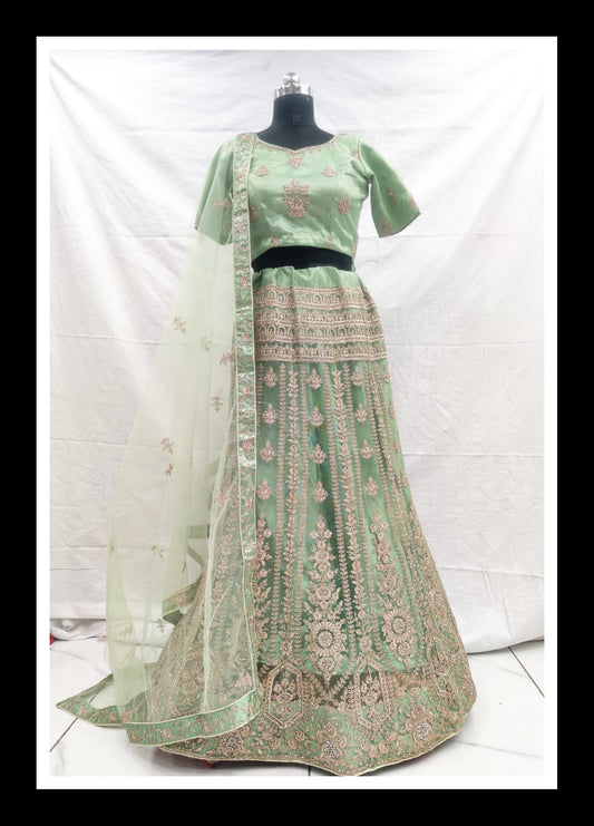 Mint green net zarkan embroidery lehenga