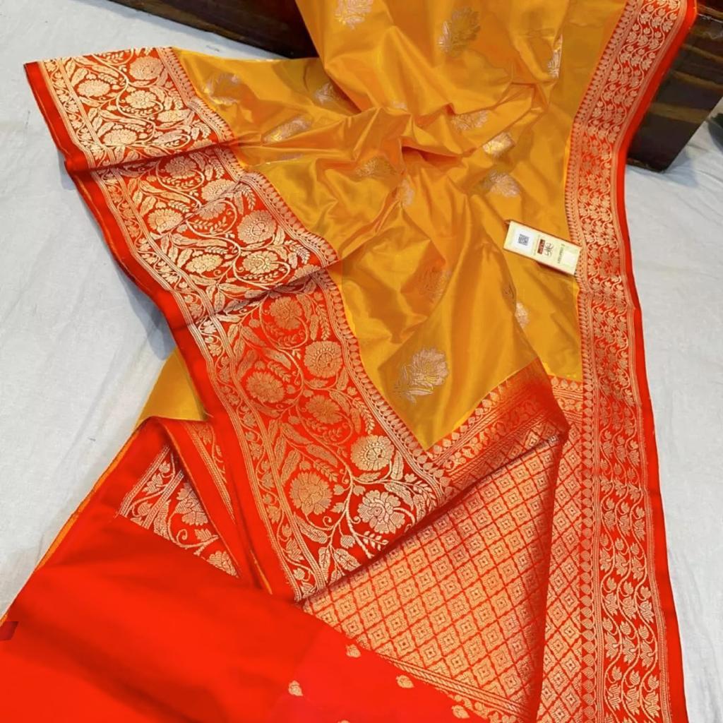 Katan banarasi saree with attached blouse piece