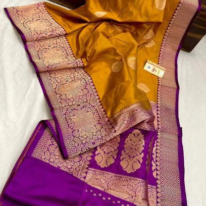 Katan banarasi saree with attached blouse piece