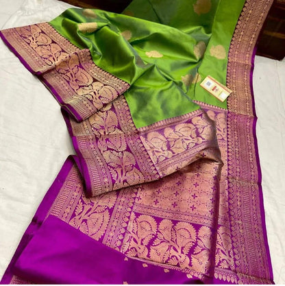 Katan banarasi saree with attached blouse piece