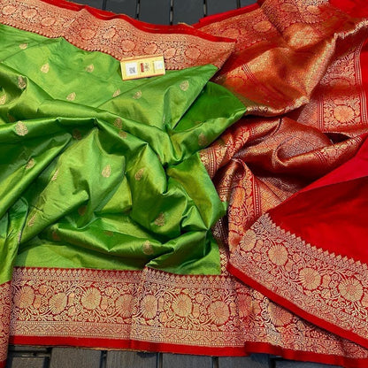 Katan banarasi saree with attached blouse piece