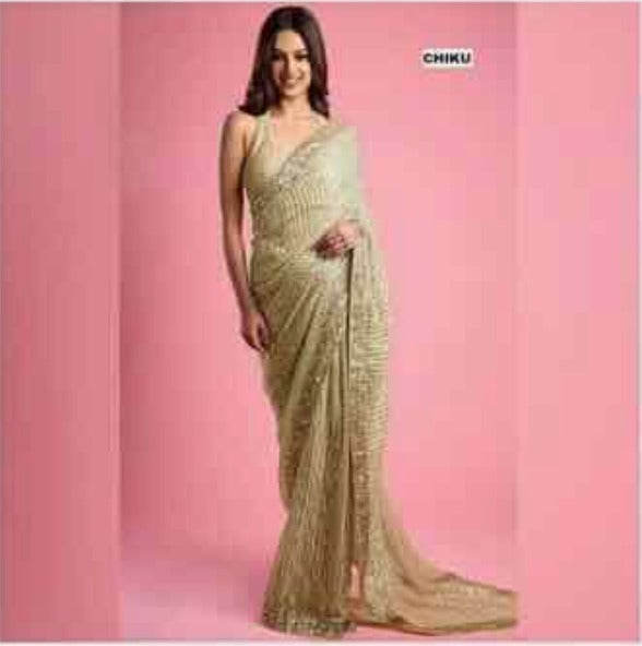 Sequence saree with ready blouse, petticoat, fall