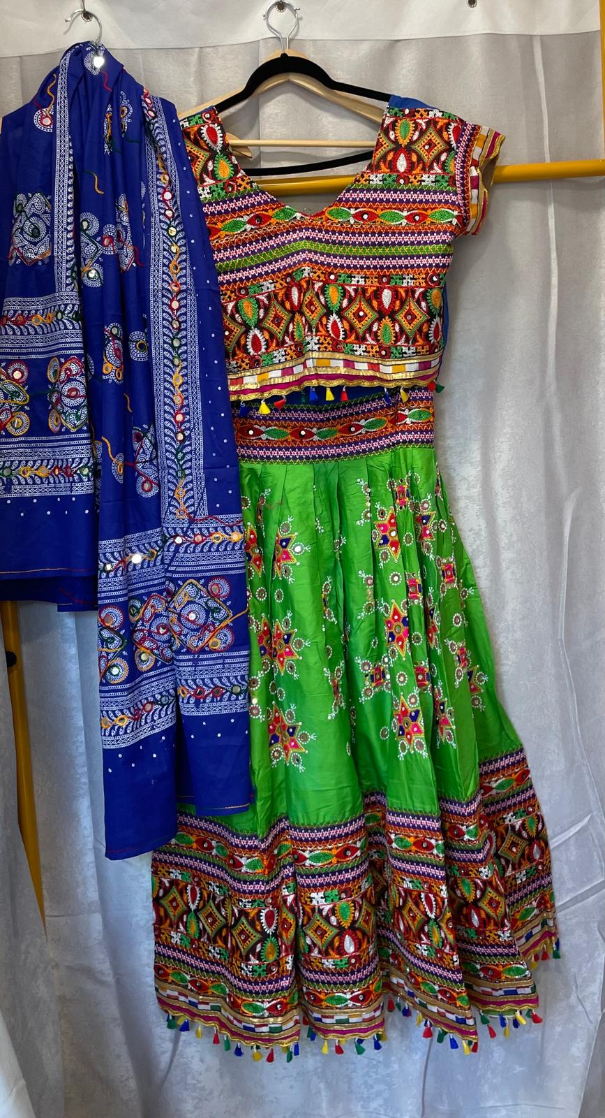 Parrot green peacock designs garba navratri lehenga