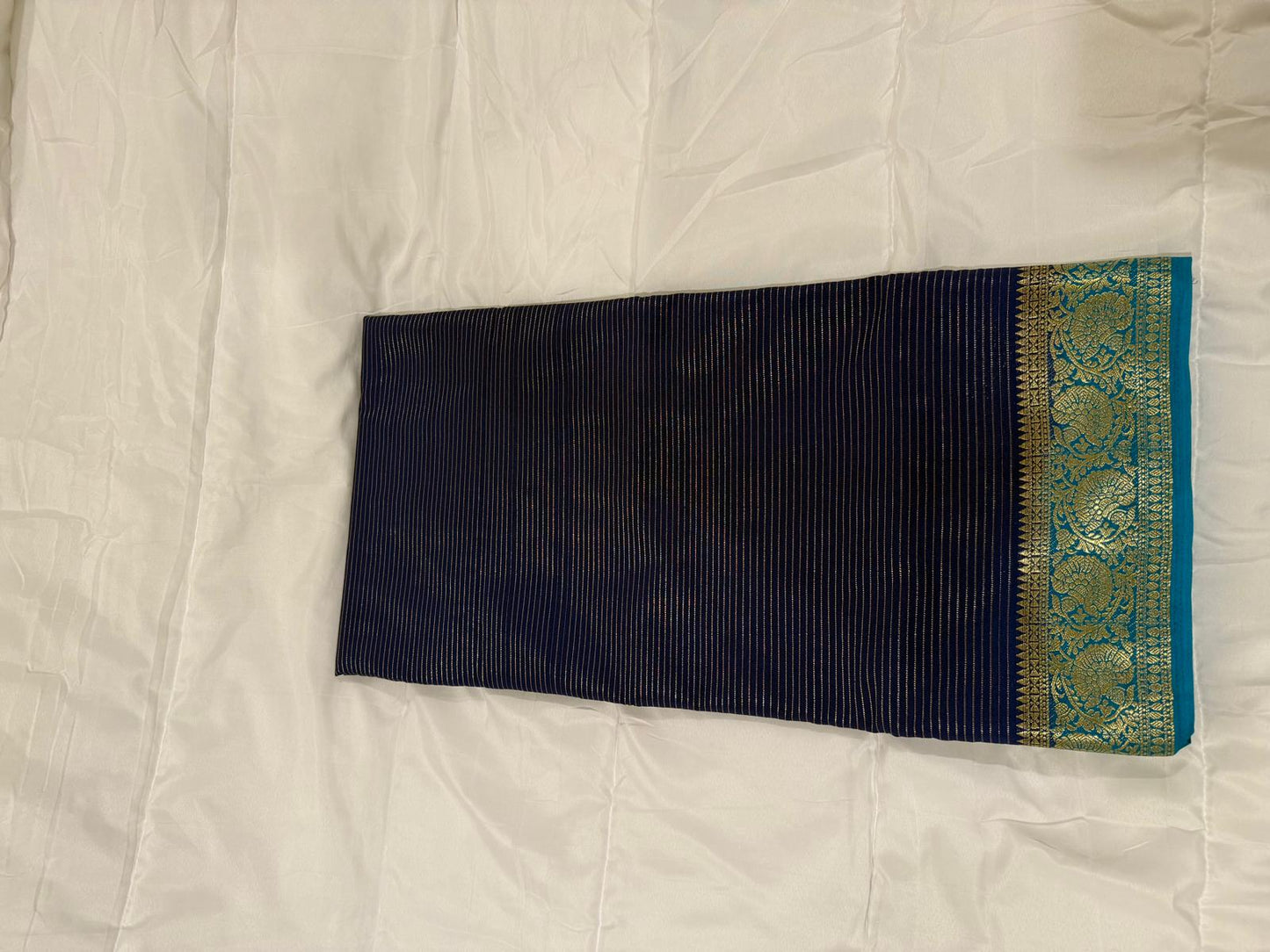 purple blue semi mysore silk saree with attached blouse piece