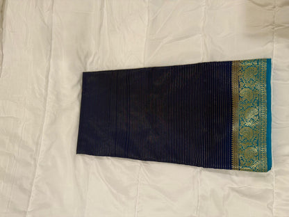 purple blue semi mysore silk saree with attached blouse piece