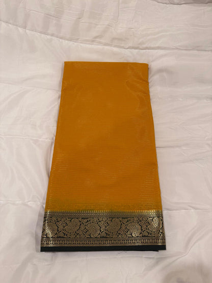 yellow green semi mysore silk saree with attached blouse piece
