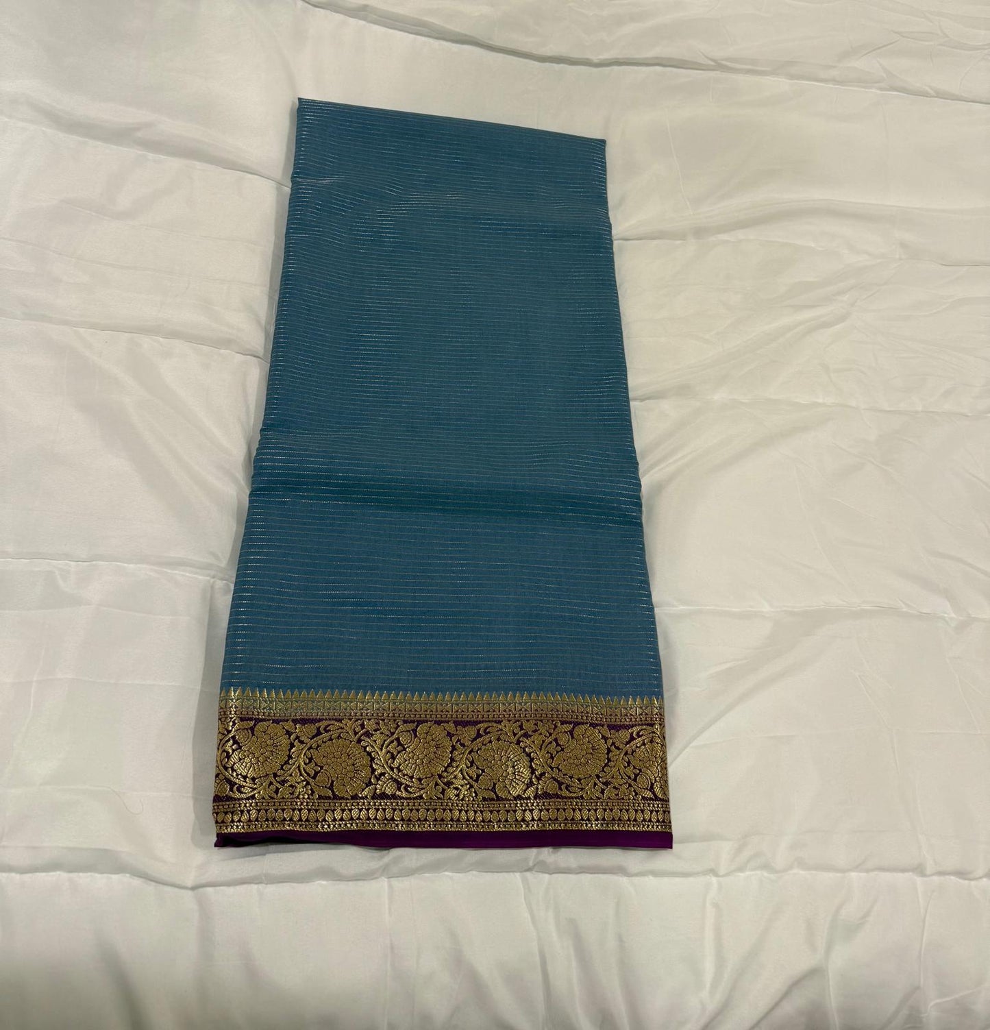 grey purple semi mysore silk saree with attached blouse piece