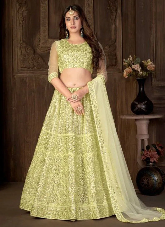 Yellow Sequence net lehenga