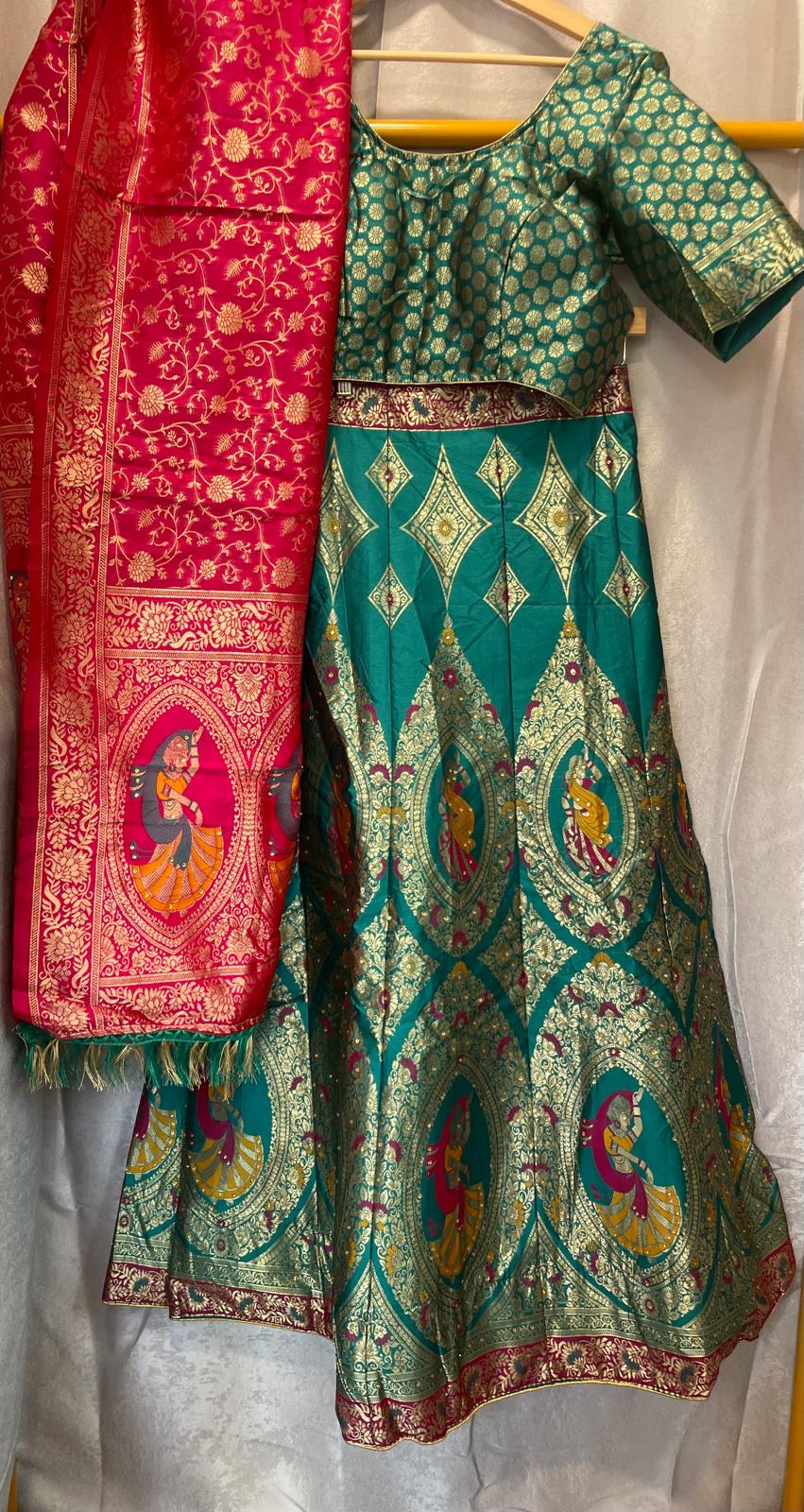 Banaras green dancers lehenga with banaras dupatta