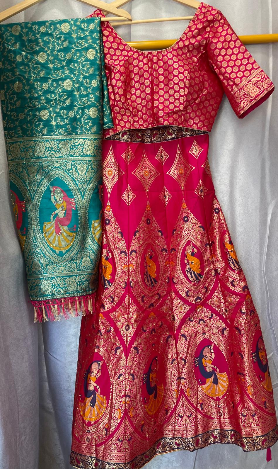 Banaras pink dancers lehenga with banaras dupatta